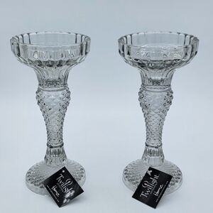 Glass Pillar Candle Holders Pair NWT